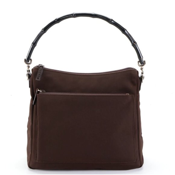 Gucci Bamboo Small Shoulder Bag in Dark Brown Nylon